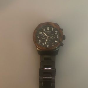 Mens Invicta Black Diver Watch with wood trim